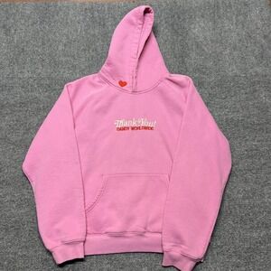Dandy Worldwide Hoodie Women's L Pink Fleece Pullover Thank You Hearts Graphic